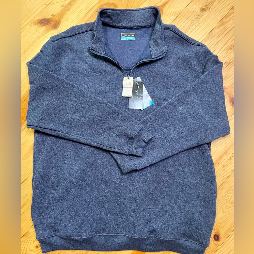 NWT LICENSED PGA TOUR XXL HEATHERED 1/4 ZIP PULLOVER SWEATER POCKETS & FLEECE